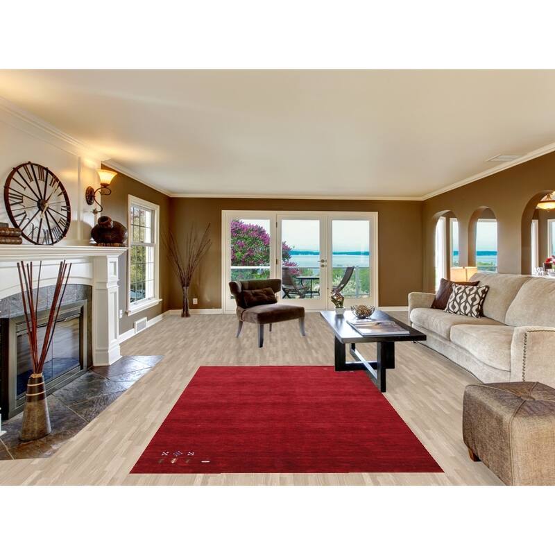 Hand Knotted Oriental 100% Wool Carpet Tribal Tribal Red Gabbeh Area Rug - 8' 0'' X 5' 2''