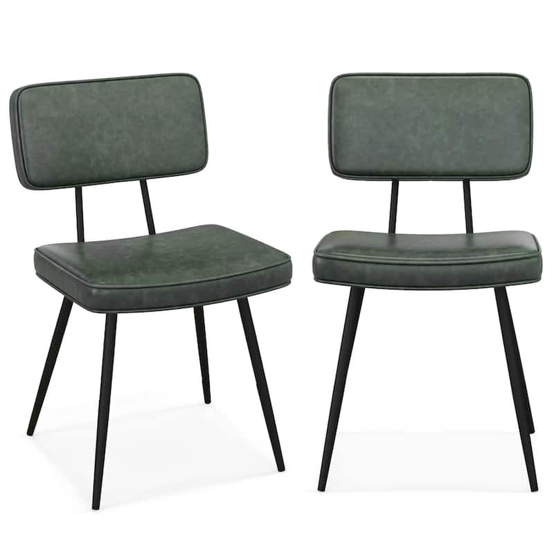 Set of 2 Upholstered Kitchen Chairs PU Leather Armless Side Chairs - Green
