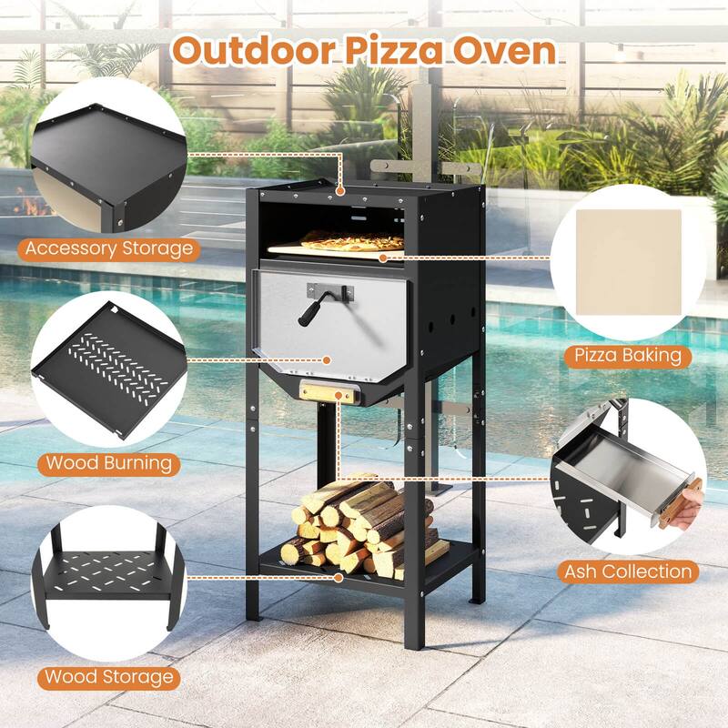 Costway 12" Outdoor Pizza Oven with Ash Tray & Wood Storage Pizza - See Details