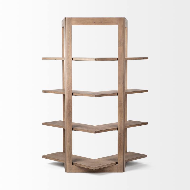 Turnbull I Light Brown Wood Four Shelf Corner Shelving Unit - 57.0L x 35.0W x 72.0H