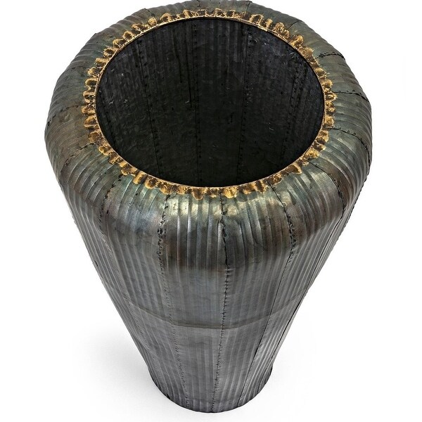 Shop Tall Oversized Metallic Floor Vase With Patchwork And Rivet Details Gray Overstock 27726048