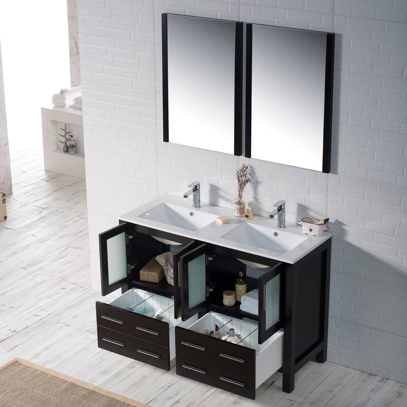Blossom Solid Wood Double Bathroom Vanity w/ Ceramic Sink & Base