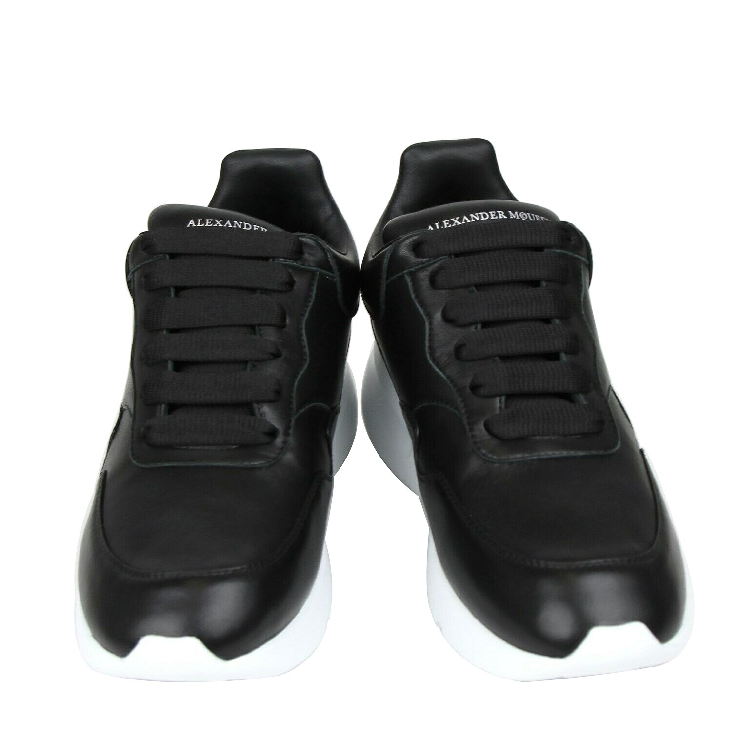 black leather platform trainers
