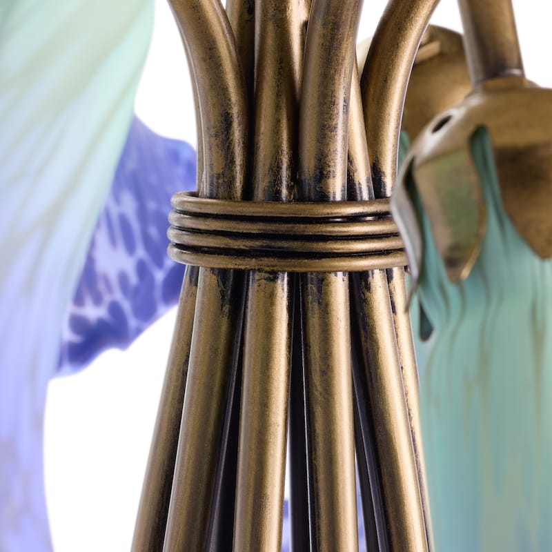 21.5-inch Antique Brass and Hand Blown Glass 10 Lily Downlight Table Lamp - 20.25" x 20.25" x 21.5"