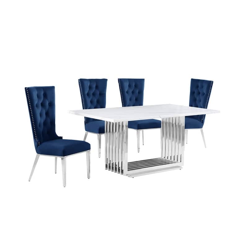 Best Quality Furniture D310/1-SC330-7 Dining Set with 68" White Marble Top
