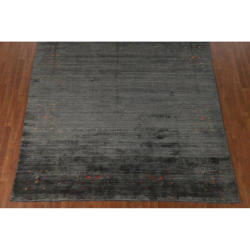 Grey Tribal Gabbeh Oriental Area Rug Hand-Knotted Wool Carpet - 7'10" x 9'9"