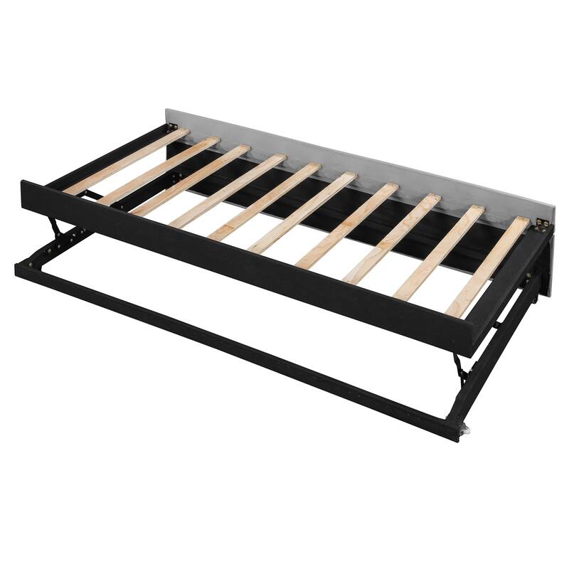 Twin Velvet Upholstered Daybed with Pop-Up Trundle Bed, Luxurious Convertible Sleeper