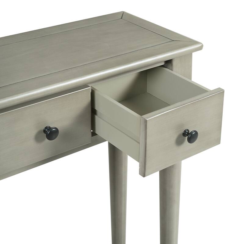 Versatile Hallway Table Side Table with 4 Storage Drawers, Gray Wash Accent Table Sofa Table with Bottom Open Shelf