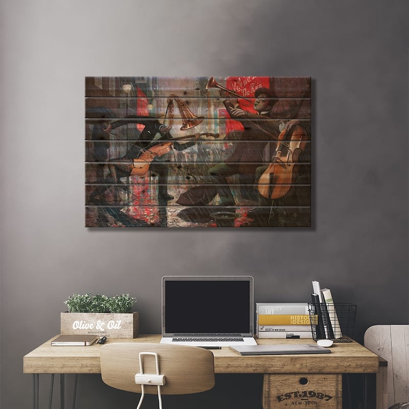 Life Is A Dance In The Rain V Print On Wood by Adrian Borda - Multi-Color