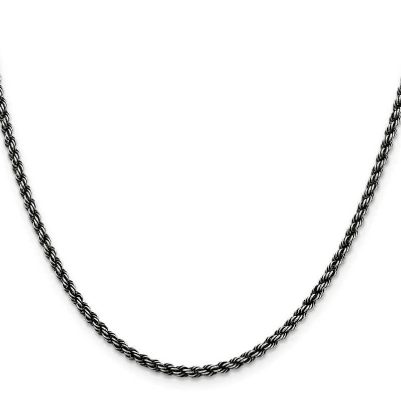Curata 925 Sterling Silver Ruthenium 2.5mm Rope Chain Necklace (Lobster)