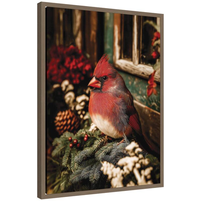 Kate and Laurel Framed Canvas Red Cardinal Sitting On a Mistletoe by Michael Schauer - 18 x 24
