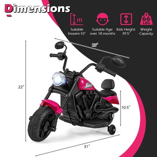 dimension image slide 3 of 4, Gymax Kids Motorcycle w/Headlight Music Training Wheels Foot Pedal for