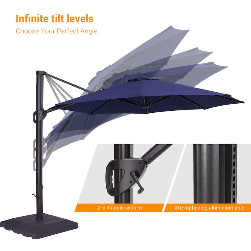 LIVOOSUN Outdoor Cantilever Offset Patio 11Ft Aluminum Umbrella w/Base