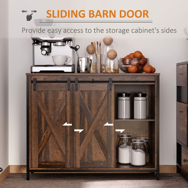 Modern Buffet Sideboard with Adjustable Shelves, Sliding Barn Doors, and Large Countertop for Storage and Organization
