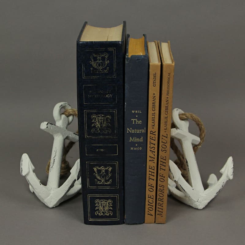 Set Of 2 Cast Iron Ship Anchor Bookends Nautical Home Decor Sculptures - 4.75 X 4.5 X 3.25 inches