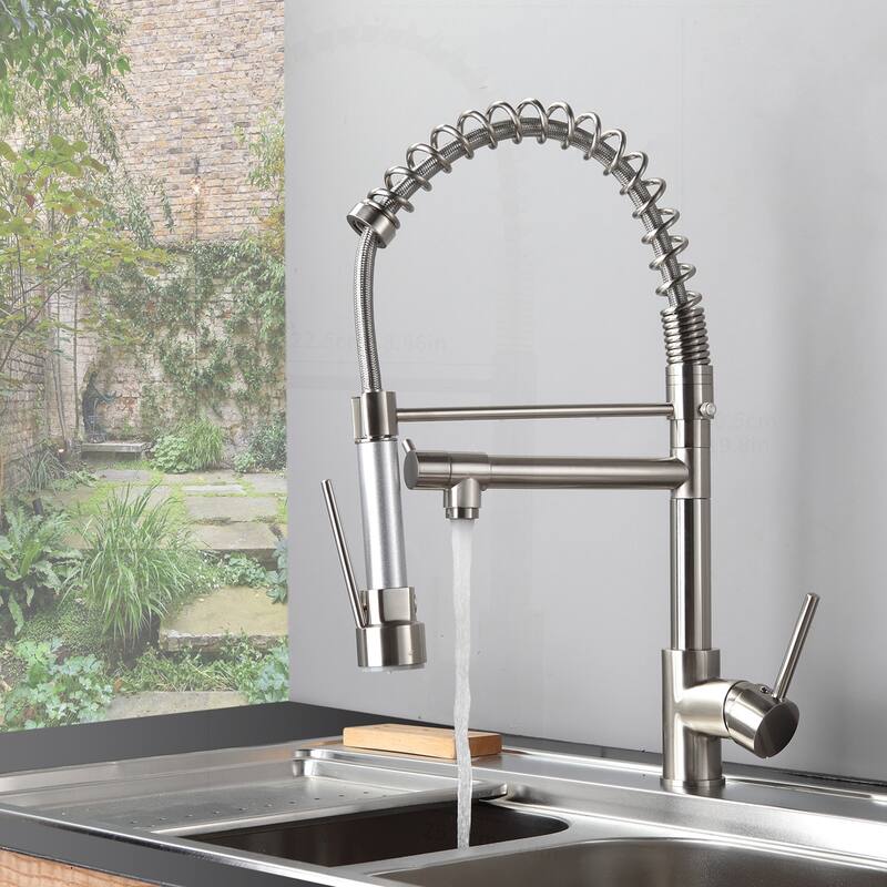 Kitchen Faucet with Pull Down Sprayer and Rotatable Spouts - Brushed Nickel