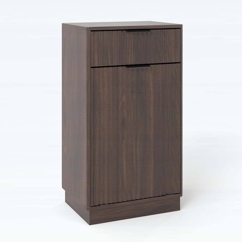 Tilt-Out Trash Can Cabinet with Wave-Textured Hideaway Drawer and Pull-Out Bin,for Living Room