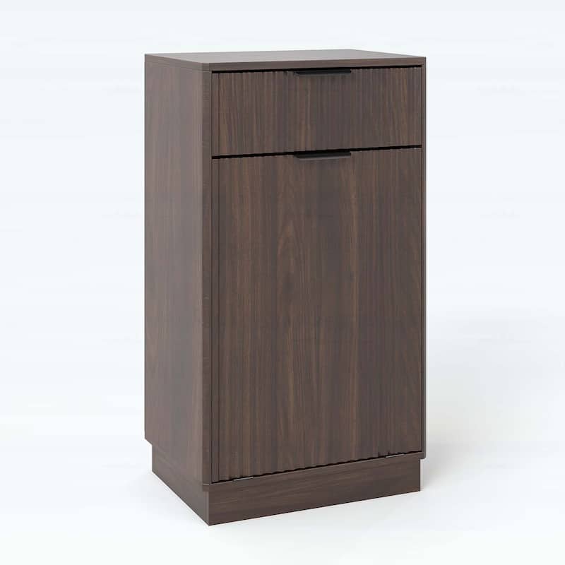 Wood Tilt-Out Trash Can Cabinet with Wave-Textured Hideaway Drawer and Pull-Out Bin,