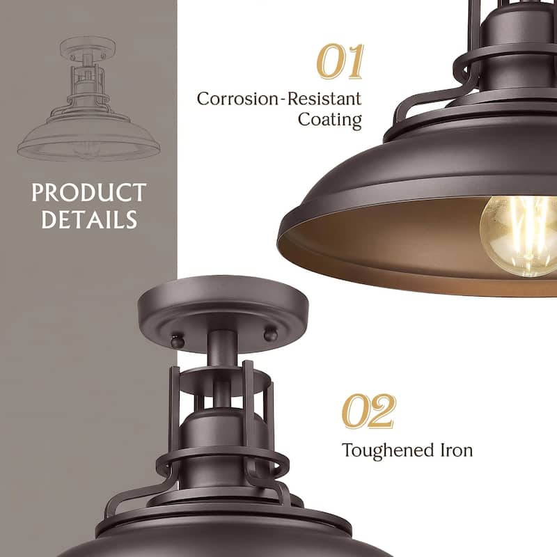 Farmhouse Semi Flush Mount Ligh with Oil Rubbed Bronze Finish