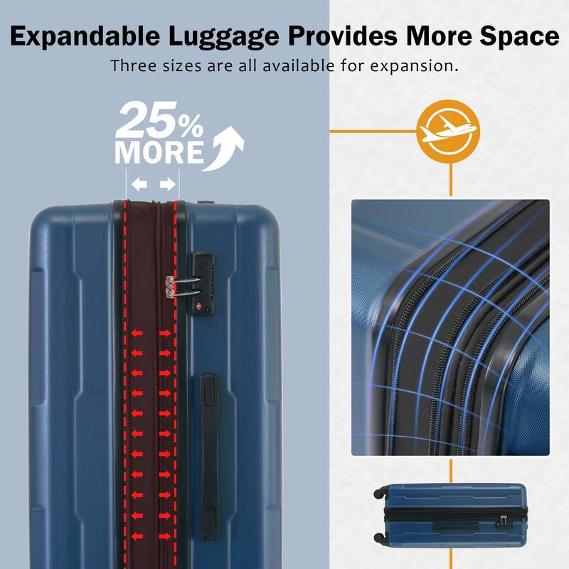 2-Piece, Modern Luggage Sets, Expandable Luggage with 360-Degree Swivel Wheels and TSA lock, for Boarding Travel, Blue