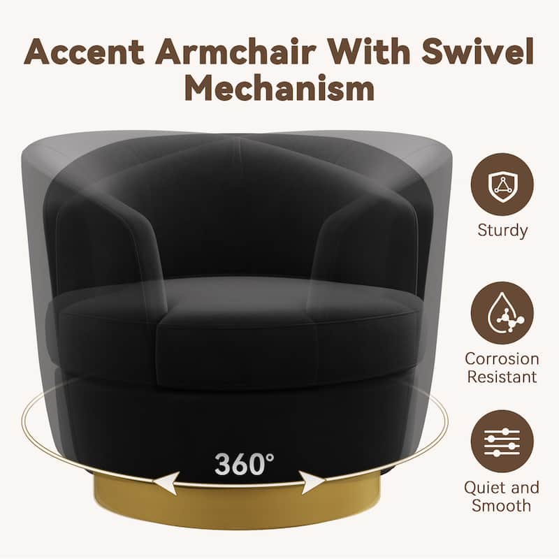 360 Degree Velvet Swivel Club Chair, Soft & Comfotable