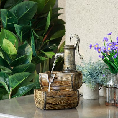 Two Tier Barrel Tabletop Fountain with White LED Lights