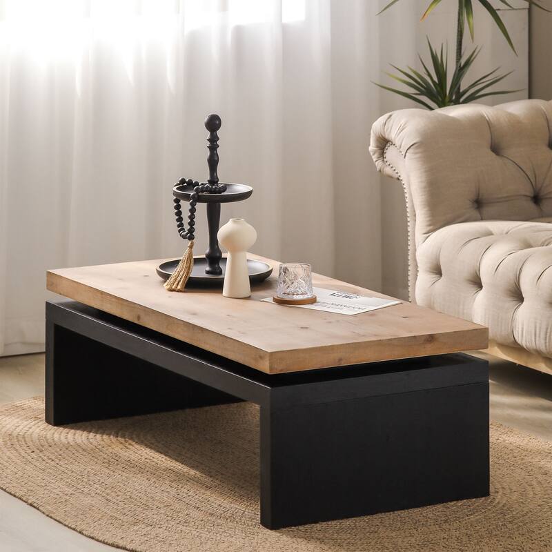 Modern Industrial Coffee Table 2 Color Wood Center Table with Floating Top Design, for Living Room Lounge Office