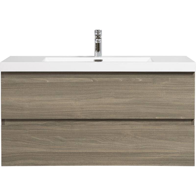 42" Floating Bathroom Vanity with Sink - Ash Grey Wall-Mounted Cabinet, Resin Countertop, Soft-Close Drawers