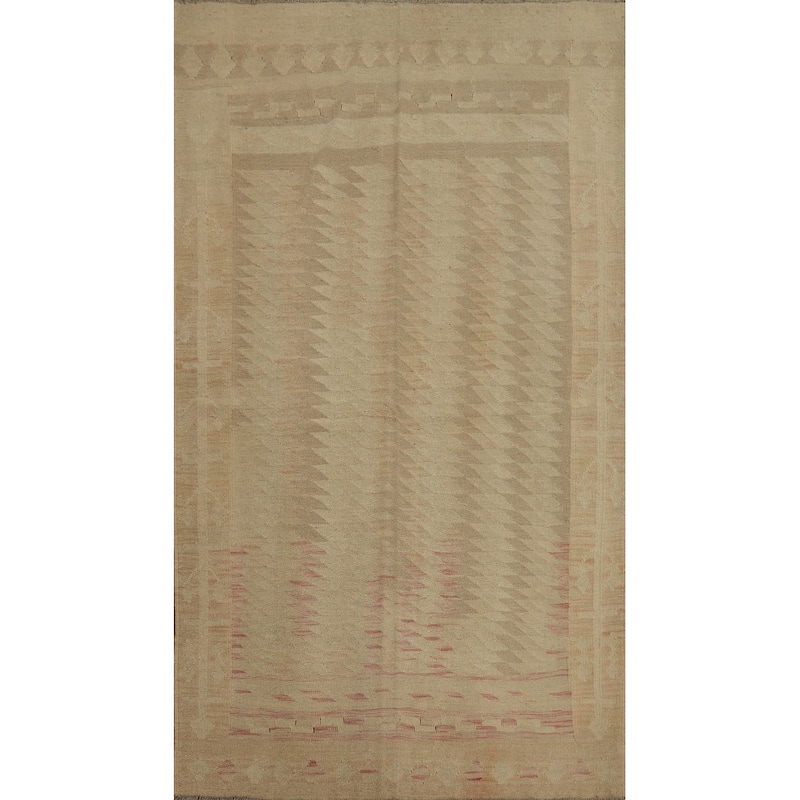 Hand Woven Oriental 100% Wool Carpet Southwestern Tribal Beige & Ivories Kilim Area Rug - 6' 4'' X 3' 11''