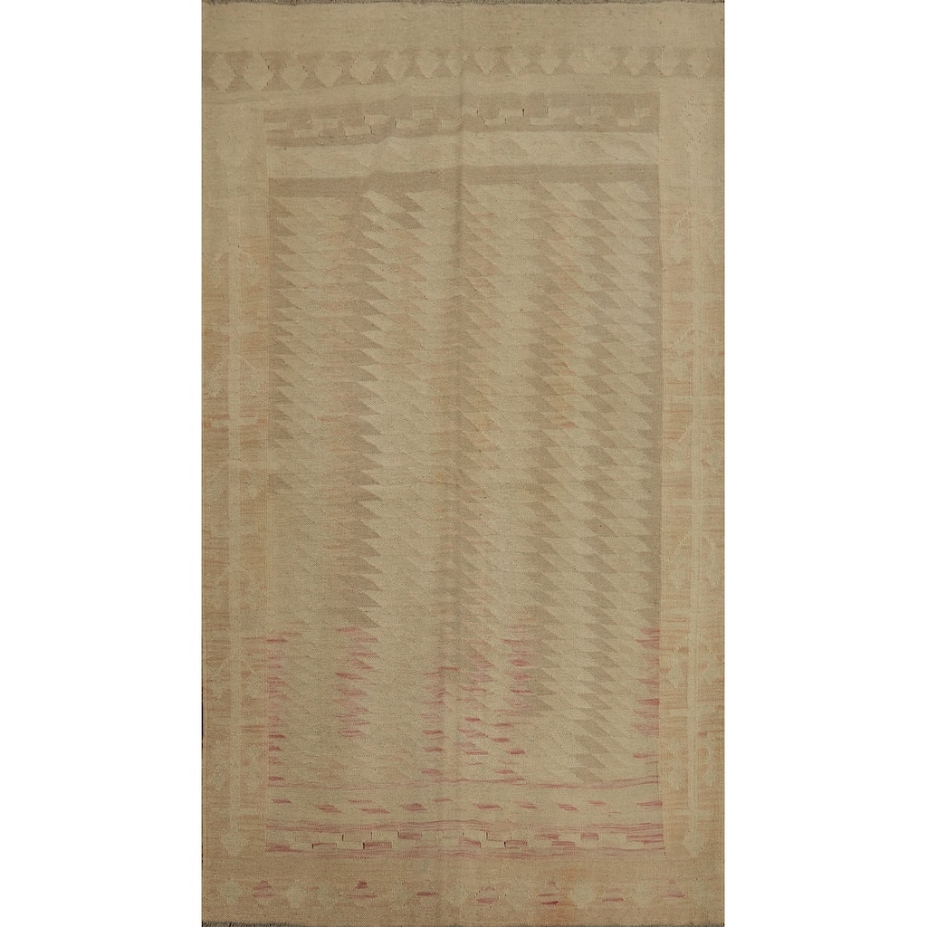 Hand Woven Oriental 100% Wool Carpet Southwestern Tribal Beige & Ivories Kilim Area Rug - 6' 4'' X 3' 11''