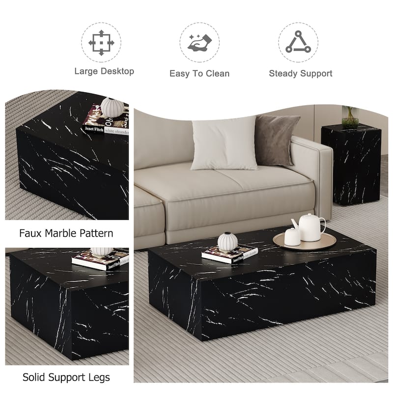 39.3*23.6*11.8"Marble Texture MDF Coffee Table, Luxurious Design Living Room Accent Table, Fashion Texture Design Coffee Table