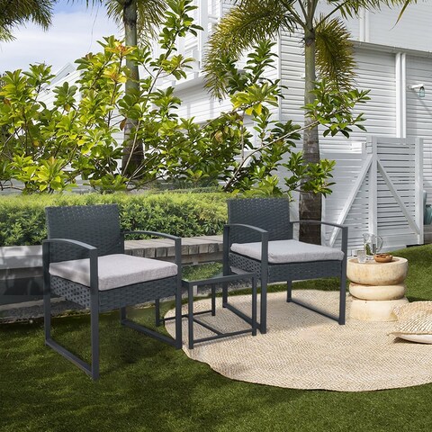 3 Pieces Patio Chair Set, Conversation Set with Coffee Table & Cushion - N/A