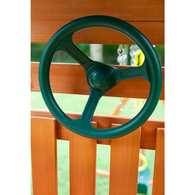 Mountain View Swing Set with Tarp Roof, Climbing Wall, Monkey Bars