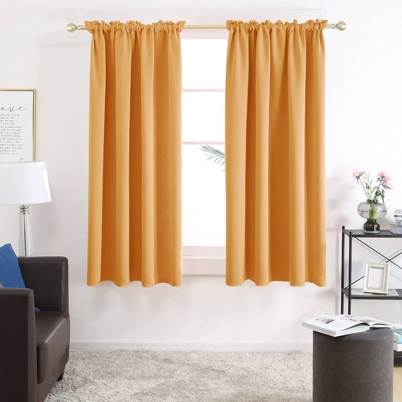 Deconovo Solid Rod Pocket Curtain Panel Pair, Set of 4 Panels - 38x63 Inch - Orange Flame