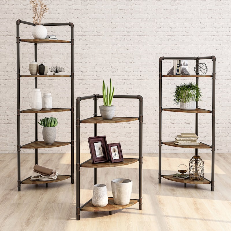 Nixie Rustic Sand Black Open Back Corner Bookcase by Furniture of America