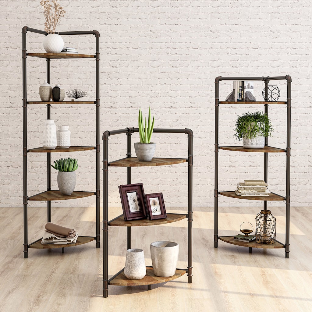 Nixie Rustic Sand Black Open Back Corner Bookcase by Furniture of America