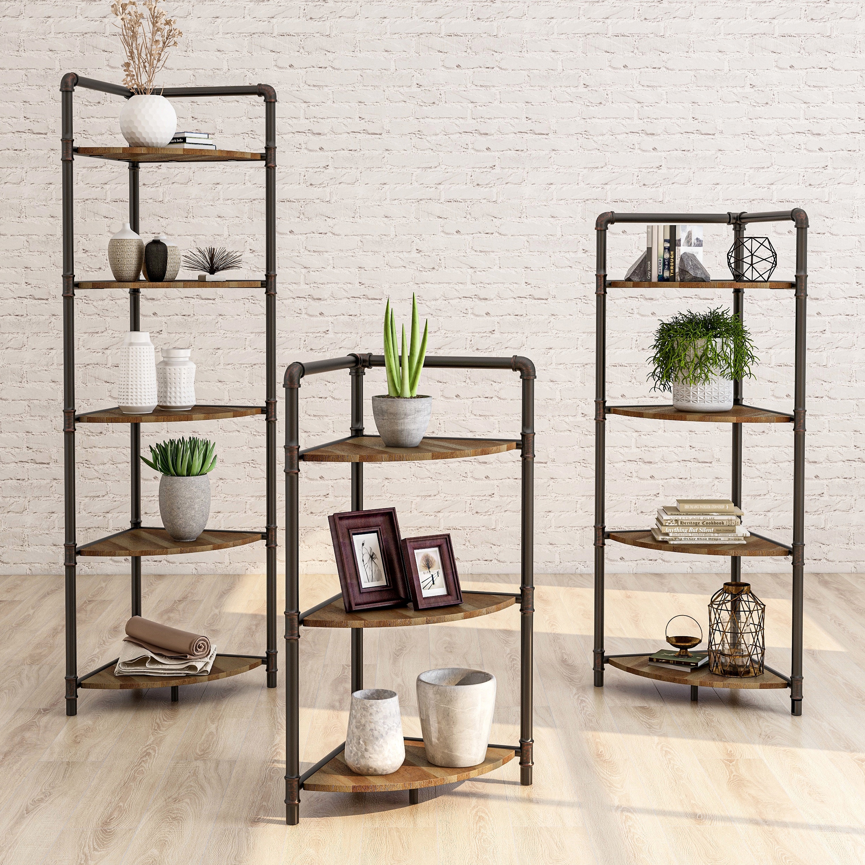 Furniture of America Nixie Rustic Sand Black Open Back Corner Bookcase