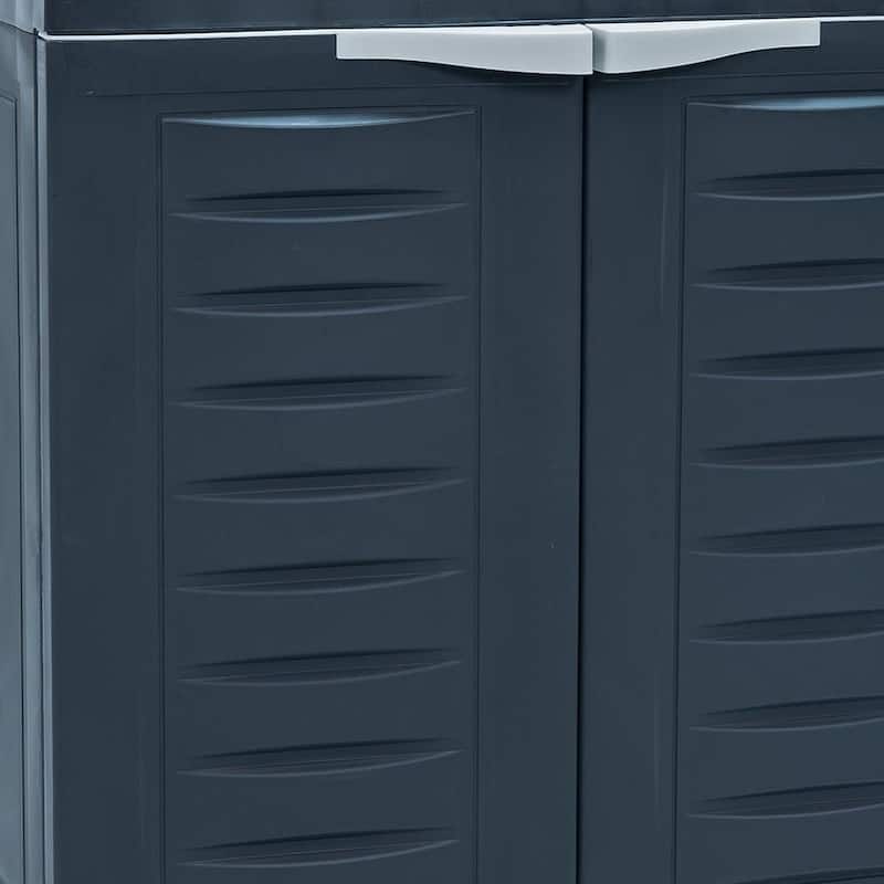 HomeRoots 26" Dark Gray Heavy Duty Plastic Two Door Utility Cabinet - 23.25 in. x 25.50 in. x 13.75 in.