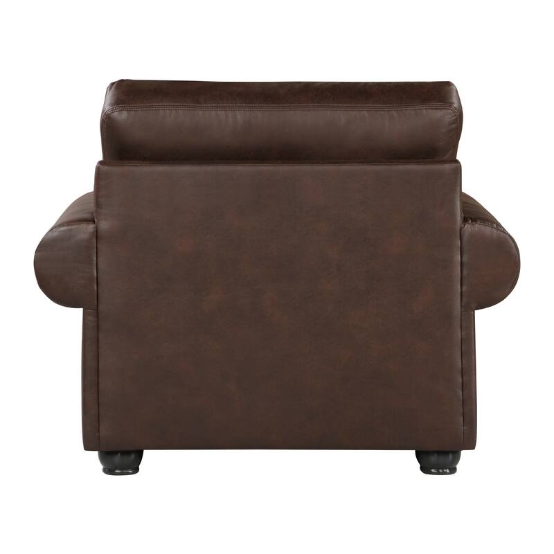 Jade 41 Inch Accent Chair, Rich Brown Microfiber, 1 Decor Pillow, Wood