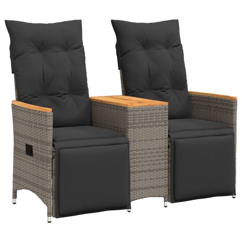 vidaXL Reclining Patio Sofa 2-Seater with Table Loveseat Furniture Poly Rattan - 23.2 x 51.2 x 36.2 in