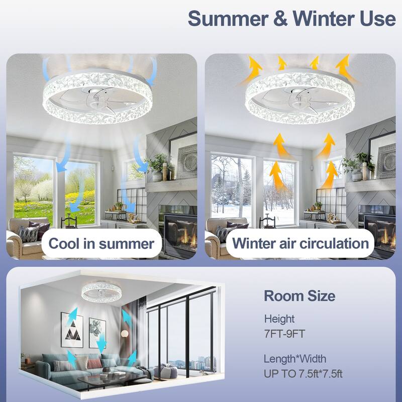 Low Profile Ceiling Fan with Light: 20-16 Inch, App Remote Control, Dimmable 3 CCT LED, 6 Wind Speeds, Ultra Quiet