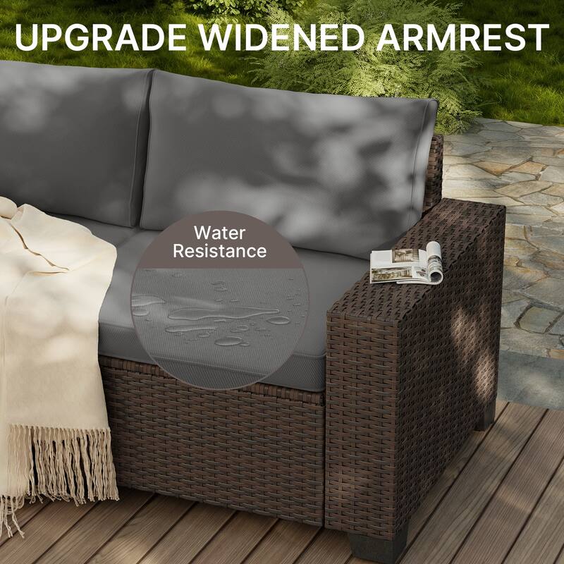 6-Piece Outdoor Patio Furniture Set, PE Wicker Rattan Sectional Sofa Conversation Set with Thickened Cushions and Coffee Table