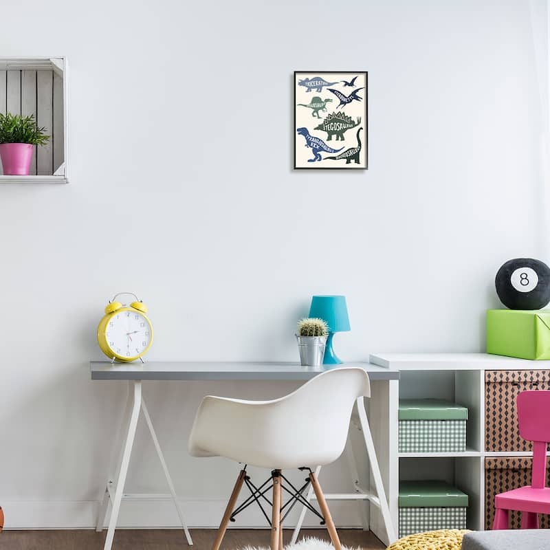 Stupell Simple Dinosaur Types Silhouette Names Diagram Framed Wall Art - Blue