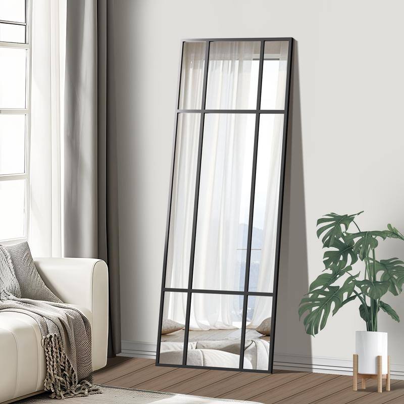 Iron Metal Frame Rectangular Windowpane Wall Mirror Farmhouse Rustic Elegant Decor for Living Room Bedroom Bathroom Entryway