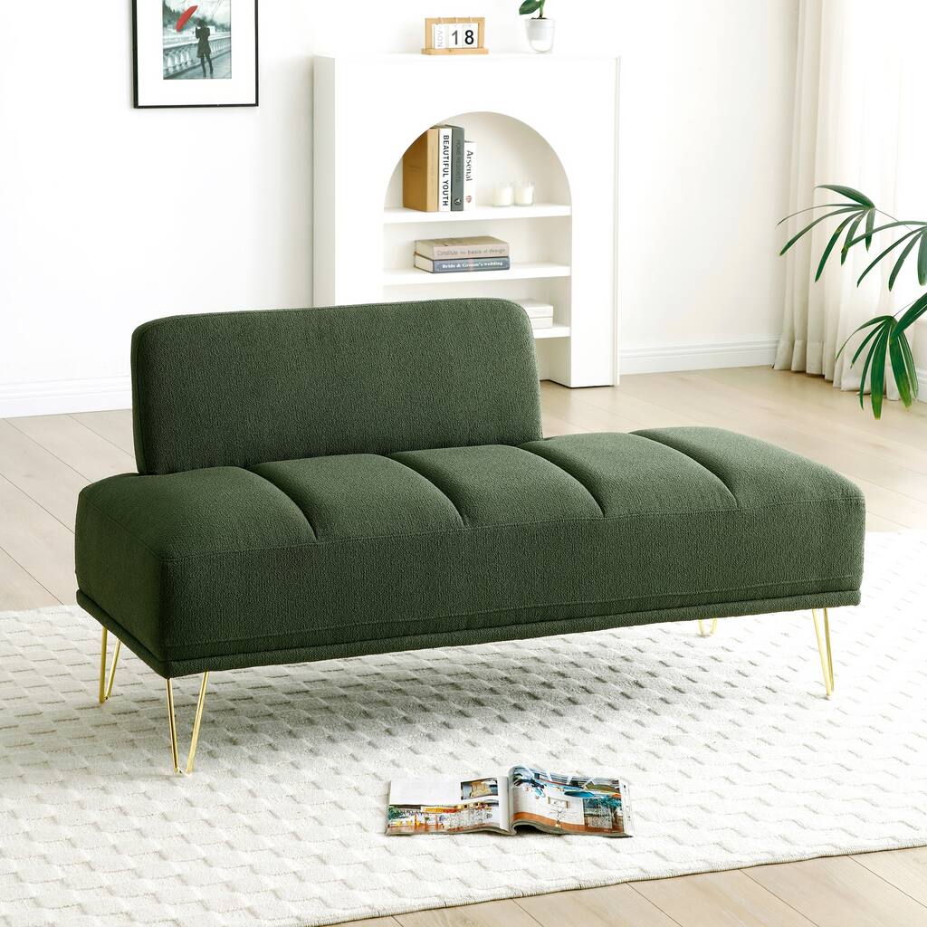 Green Modern 56.3" Upholstered Loveseat End of Bed Bench with Gold Metal Legs for Bedroom