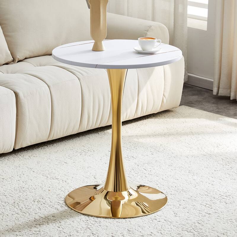 Round Thickened Table Top Coffee Table, Metal Pedestal Side Table Modern Bistro Table