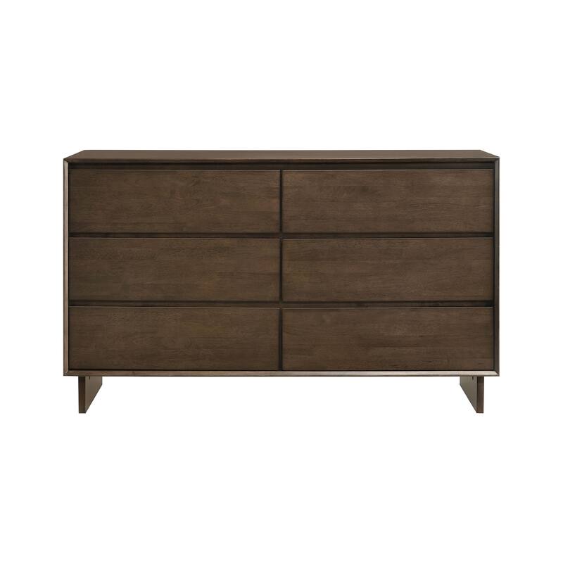 6 Drawers Wooden Dresser with Wide Legs in Warm Brown - Warm Brown - 6-drawer