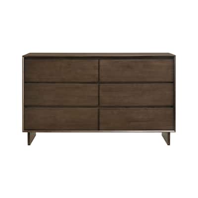 6 Drawers Wooden Dresser with Wide Legs in Warm Brown