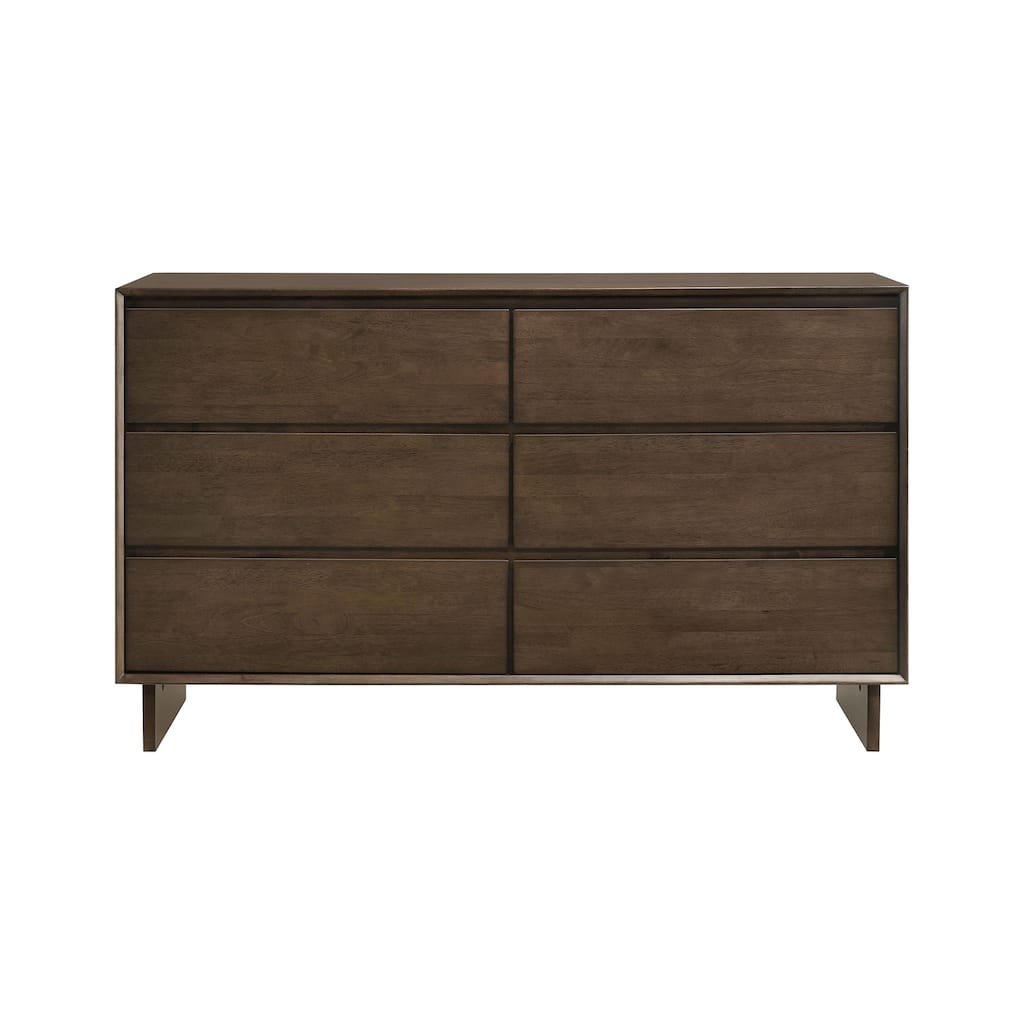 6 Drawers Wooden Dresser with Wide Legs in Warm Brown
