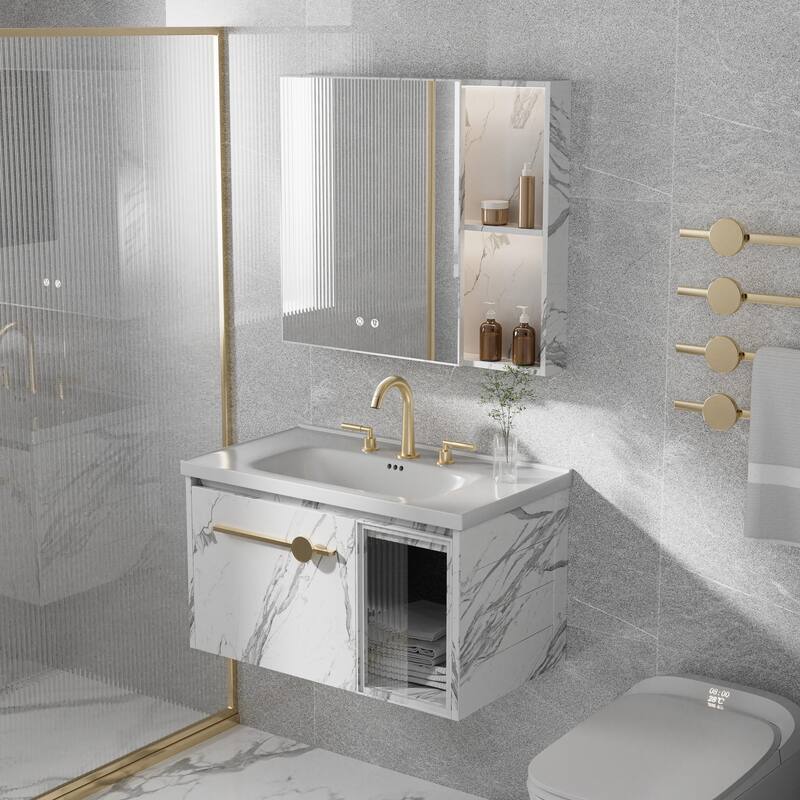 Modland 304 Stainless Steel 3-Hole Bathroom Faucet with 360-degree Swivel Spout, Brushed Gold/ Matte Black